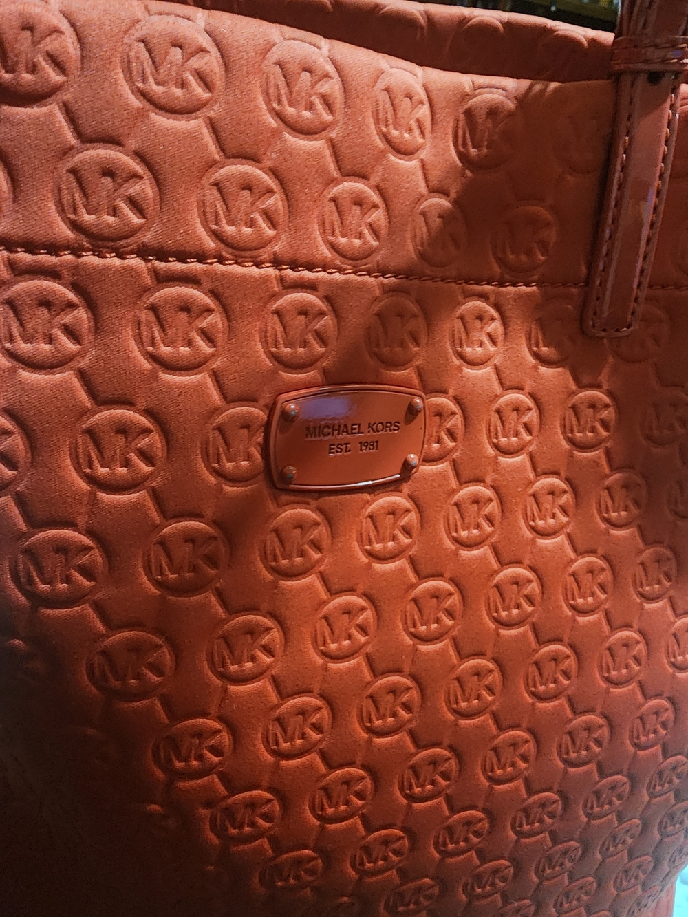 Michael Kors Orange Neoprene Embossed Tote Bag Jet Set Signature - Picture 5 of 8